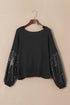 Waffle Knit Sequin Patchwork Sleeve Open Back Top