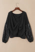 Waffle Knit Sequin Patchwork Sleeve Open Back Top