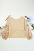 Waffle Knit Sequin Patchwork Sleeve Open Back Top