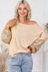 Waffle Knit Sequin Patchwork Sleeve Open Back Top