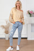 Waffle Knit Sequin Patchwork Sleeve Open Back Top