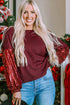 Waffle Knit Sequin Patchwork Sleeve Open Back Top
