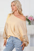 Waffle Knit Sequin Patchwork Sleeve Open Back Top