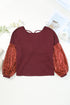 Waffle Knit Sequin Patchwork Sleeve Open Back Top