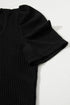 Waffle Knit Square Neck Puff Sleeve Top