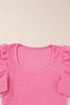 Waffle Knit Square Neck Puff Sleeve Top