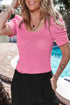 Waffle Knit Square Neck Puff Sleeve Top