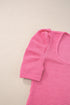 Waffle Knit Square Neck Puff Sleeve Top