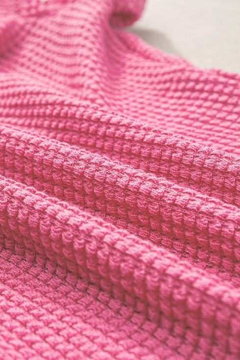Waffle Knit Square Neck Puff Sleeve Top