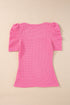 Waffle Knit Square Neck Puff Sleeve Top