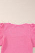 Waffle Knit Square Neck Puff Sleeve Top
