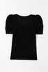 Waffle Knit Square Neck Puff Sleeve Top