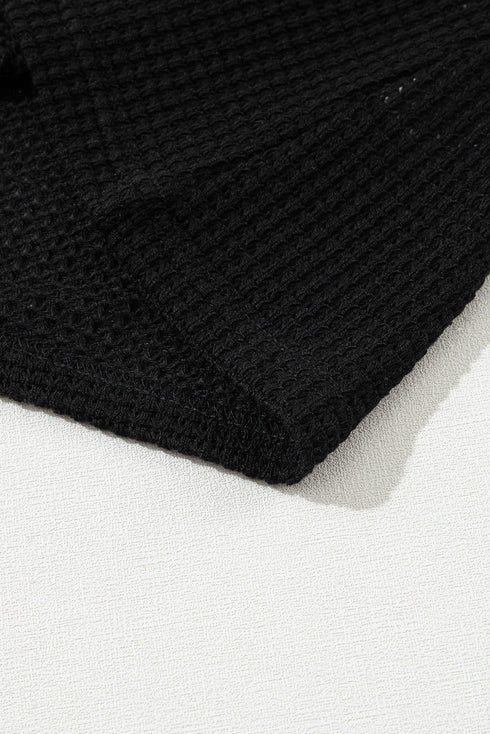 Waffle Knit Square Neck Puff Sleeve Top