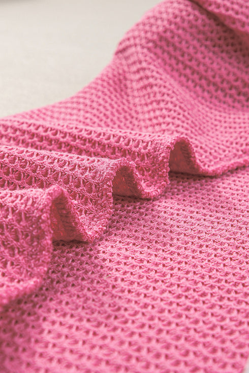 Waffle Knit Square Neck Puff Sleeve Top