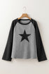 Waffle Knit Star Patch Raglan Sleeve Top