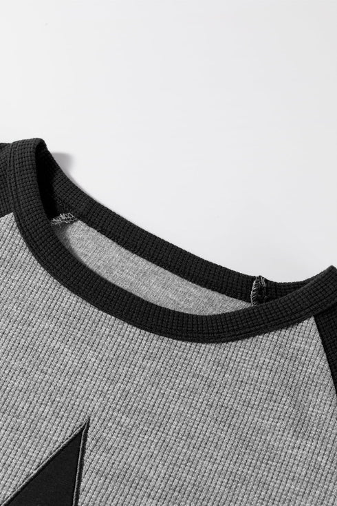 Waffle Knit Star Patch Raglan Sleeve Top