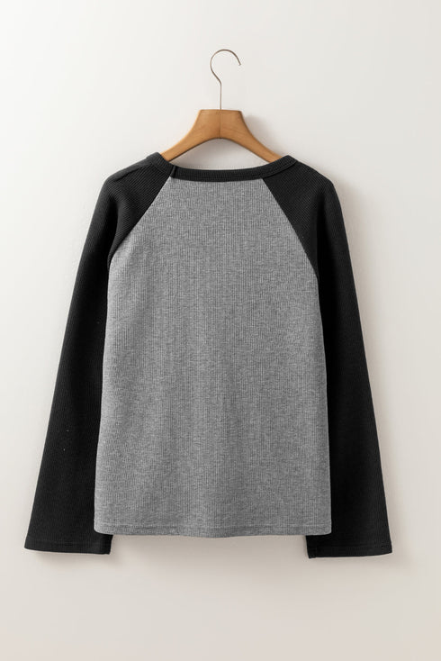 Waffle Knit Star Patch Raglan Sleeve Top