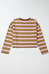 Waffle Knit Striped Notched Neck Long Sleeve Top