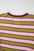 Waffle Knit Striped Notched Neck Long Sleeve Top