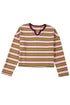 Waffle Knit Striped Notched Neck Long Sleeve Top