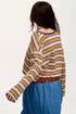 Waffle Knit Striped Notched Neck Long Sleeve Top