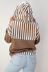 Waffle Knit Striped Patchwork Button Neck Drawstring Hoodie