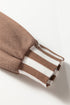 Waffle Knit Striped Patchwork Button Neck Drawstring Hoodie