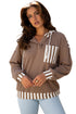 Waffle Knit Striped Patchwork Button Neck Drawstring Hoodie