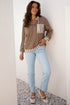 Waffle Knit Striped Patchwork Button Neck Drawstring Hoodie