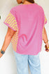 Waffle Knit Striped Patchwork Short Sleeve Loose Fit Shirt