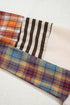Waffle Knit Striped Plaid Patchwork Half Button Long Sleeve Top