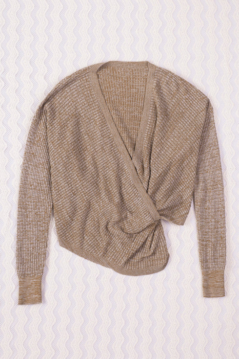 Waffle Knit Surplice V Neck Long Sleeve Top