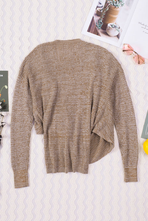Waffle Knit Surplice V Neck Long Sleeve Top