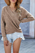 Waffle Knit Surplice V Neck Long Sleeve Top