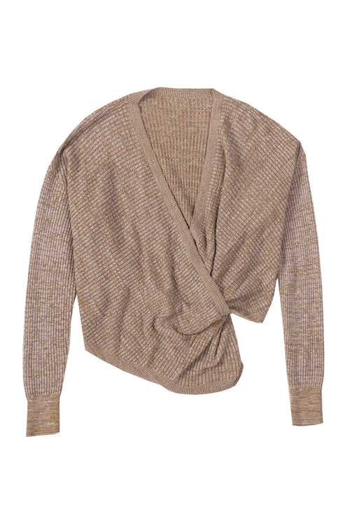 Waffle Knit Surplice V Neck Long Sleeve Top