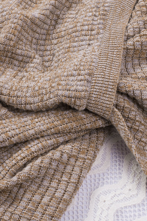 Waffle Knit Surplice V Neck Long Sleeve Top