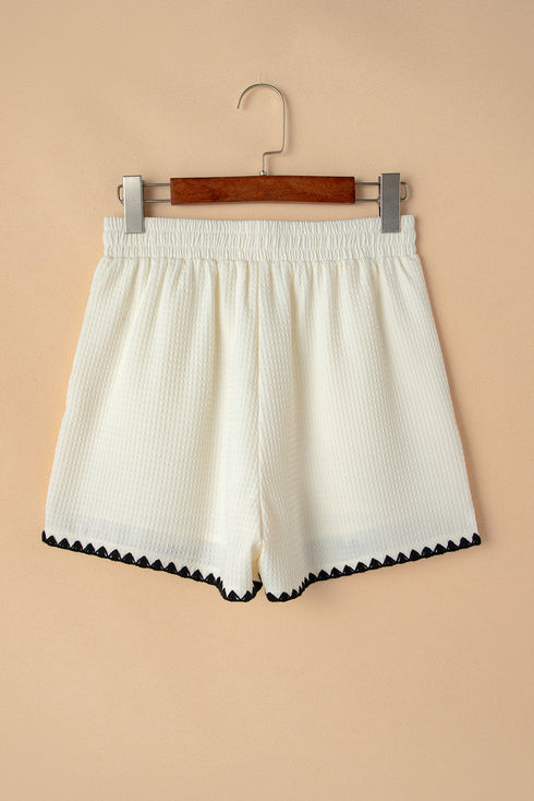 Waffle Knit Texture Ricrac Hemline Casual Shorts