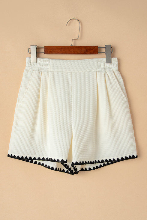Waffle Knit Texture Ricrac Hemline Casual Shorts