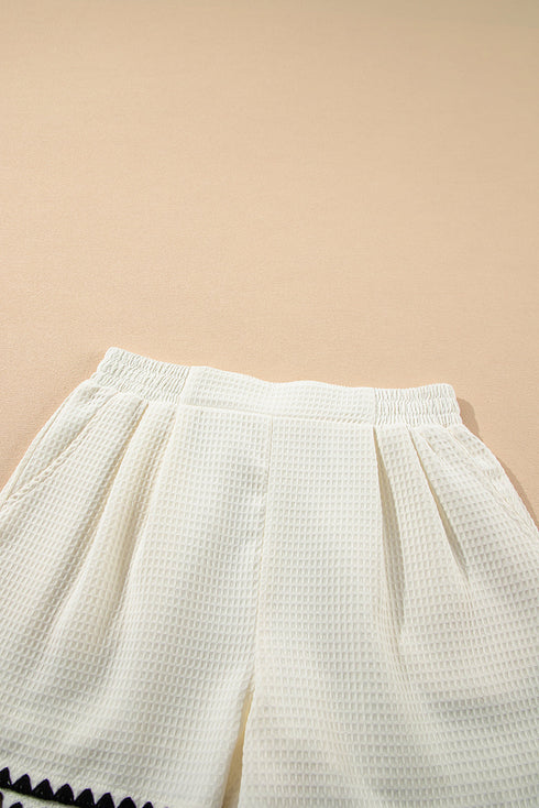 Waffle Knit Texture Ricrac Hemline Casual Shorts