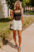 Waffle Knit Texture Ricrac Hemline Casual Shorts