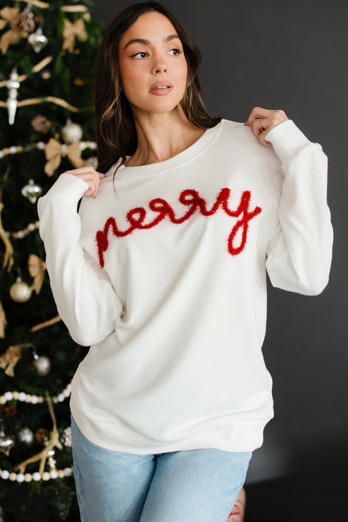 Waffle Knit Textured Graphic Script Sweatshirt