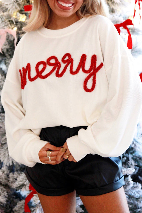 Waffle Knit Textured Graphic Script Sweatshirt