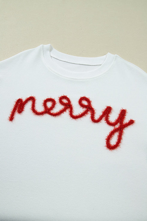 Waffle Knit Textured Graphic Script Sweatshirt