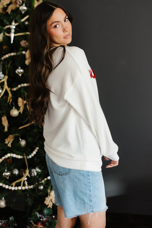 Waffle Knit Textured Graphic Script Sweatshirt