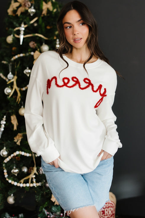 Waffle Knit Textured Graphic Script Sweatshirt