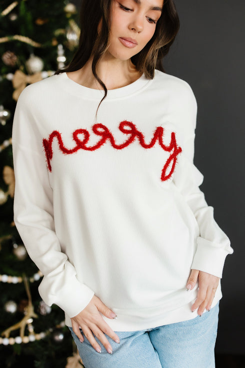 Waffle Knit Textured Graphic Script Sweatshirt