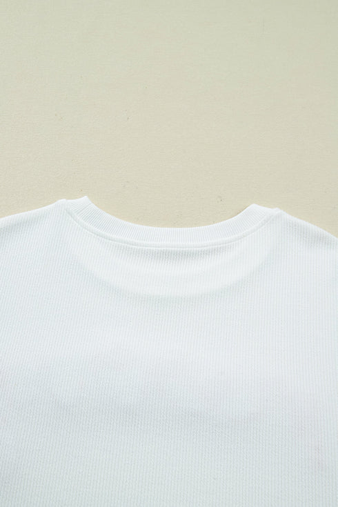 Waffle Knit Textured Graphic Script Sweatshirt