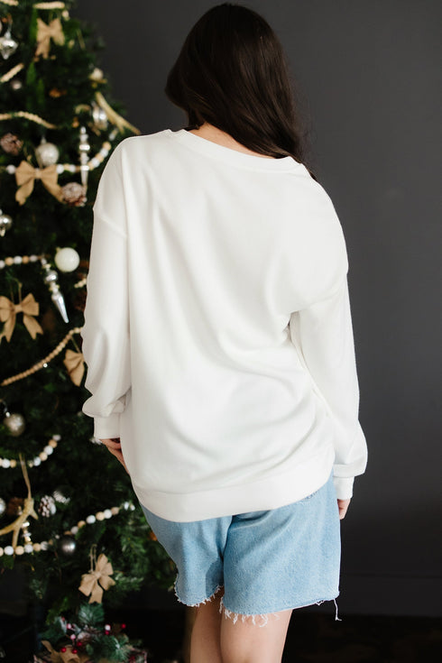 Waffle Knit Textured Graphic Script Sweatshirt