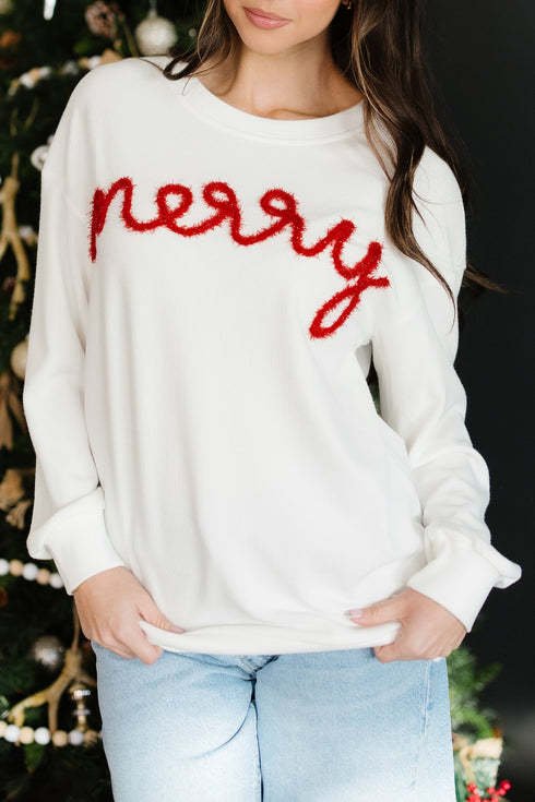 Waffle Knit Textured Graphic Script Sweatshirt