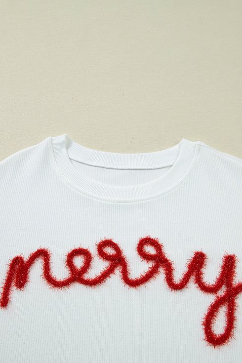 Waffle Knit Textured Graphic Script Sweatshirt